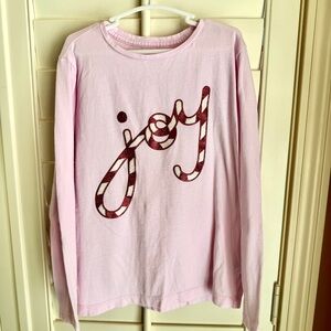 Crewcuts Girls Pink Holiday “Joy”‎ Candy Cane Glitter Tee Size 6–7 Christmas